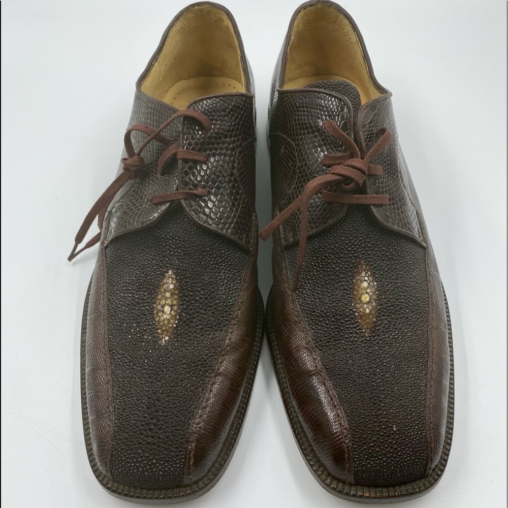 Pearl Stingray Exotic Mens Shoes Size 11.5, Travatti 209 Derby Two Tone Lace Ups